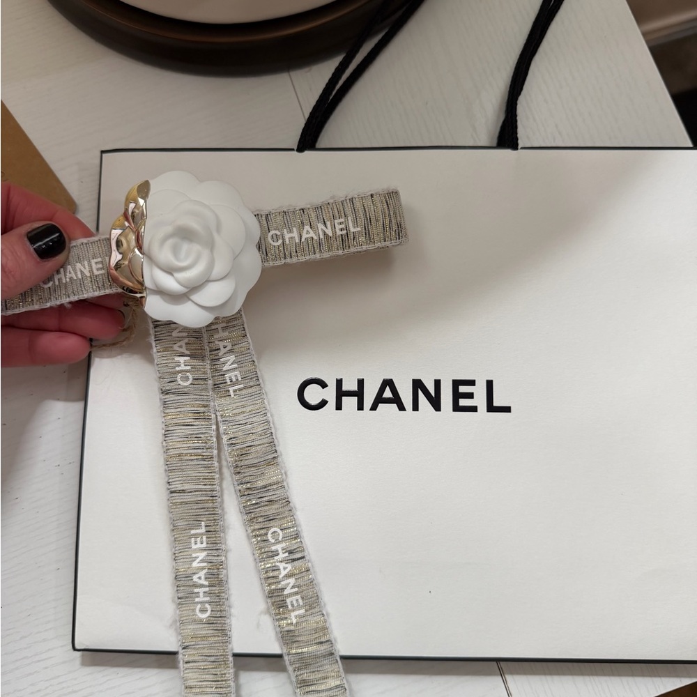 Authentic Chanel Ribbon with Camellia Flower Barrette great gift! NWT